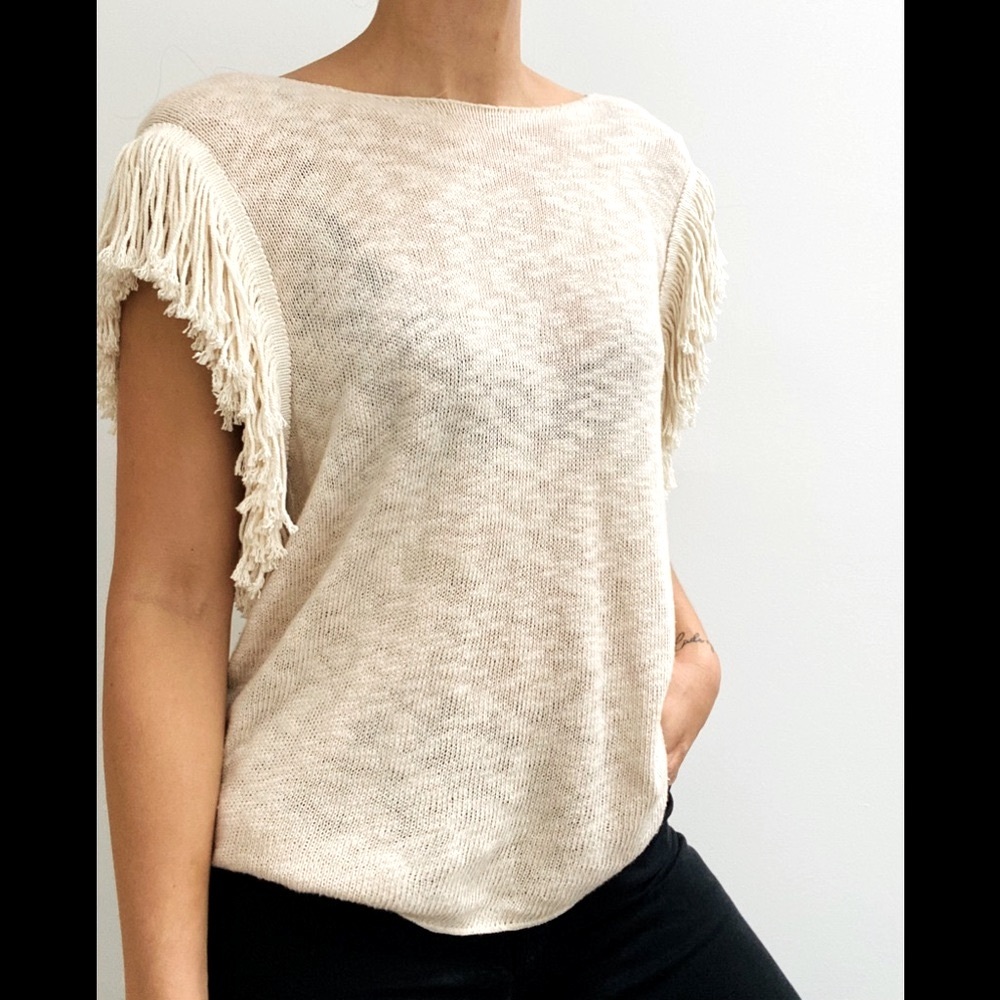 Knit top with fringe